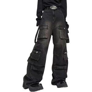 Baggy Cargo Pants Women Denim High Rise Straight Wide Leg Streetwear